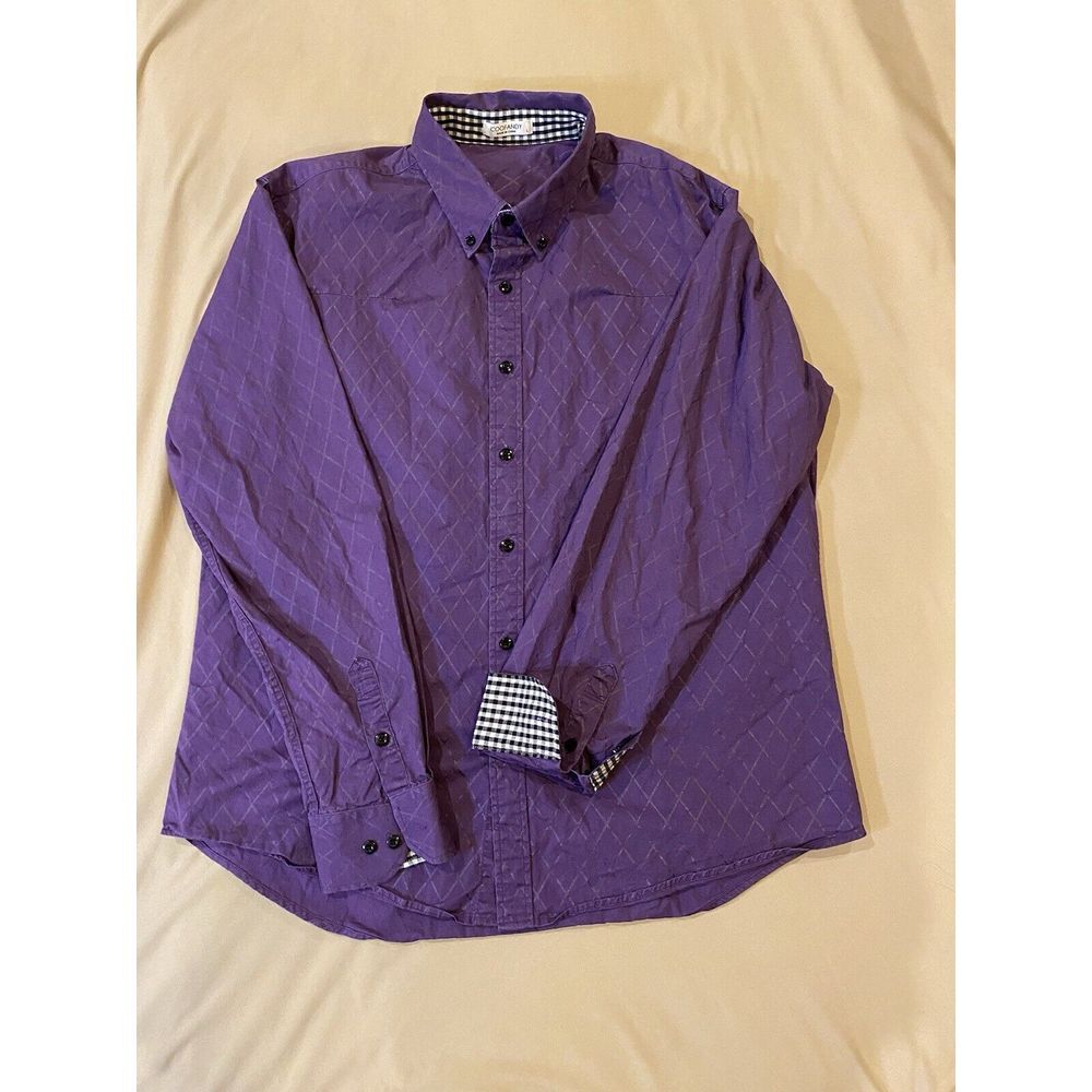 Men's COOFANDY  Sz L, Long Sleeve Diamond Check Shirt‎ Flip Cuffs